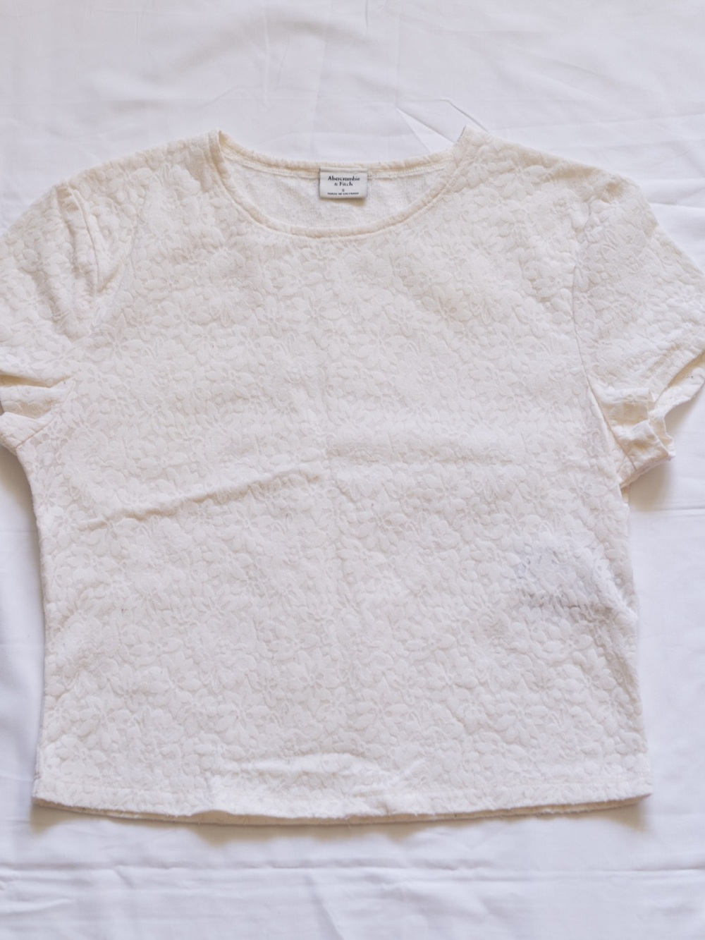 Abercrombie & Fitch Cream Lace Floral Short Sleeve Top